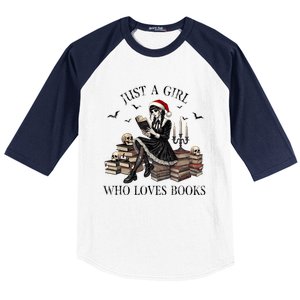 Just A Girl Who Loves Books Halloween Skeleton Christmas Baseball Sleeve Shirt