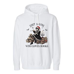 Just A Girl Who Loves Books Halloween Skeleton Christmas Garment-Dyed Fleece Hoodie