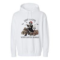 Just A Girl Who Loves Books Halloween Skeleton Christmas Garment-Dyed Fleece Hoodie