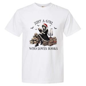 Just A Girl Who Loves Books Halloween Skeleton Christmas Garment-Dyed Heavyweight T-Shirt