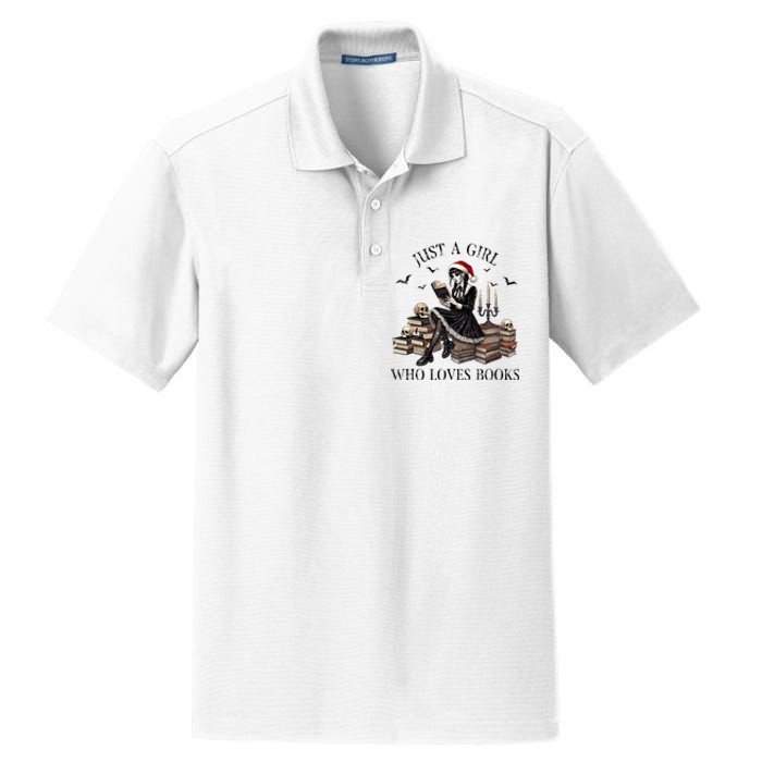 Just A Girl Who Loves Books Halloween Skeleton Christmas Dry Zone Grid Polo