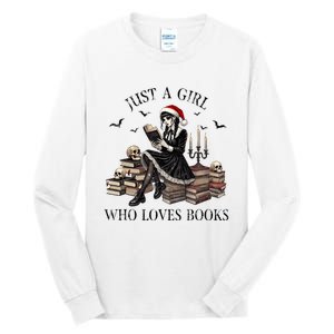 Just A Girl Who Loves Books Halloween Skeleton Christmas Tall Long Sleeve T-Shirt