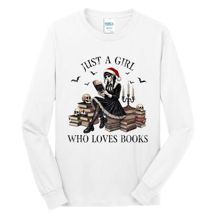 Just A Girl Who Loves Books Halloween Skeleton Christmas Tall Long Sleeve T-Shirt