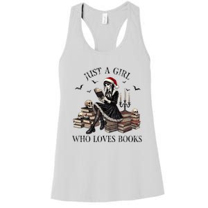 Just A Girl Who Loves Books Halloween Skeleton Christmas Women's Racerback Tank