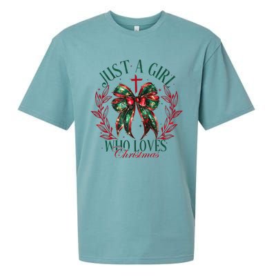 Just A Girl Who Loves Chrsitmas Coquette Bow Sueded Cloud Jersey T-Shirt