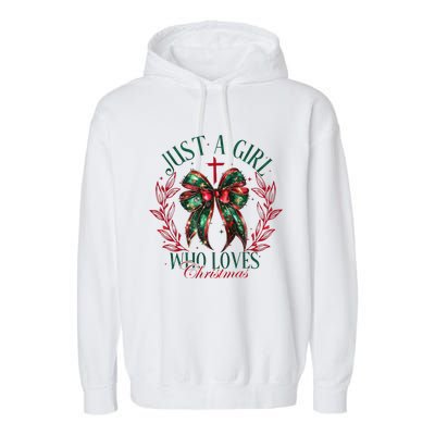 Just A Girl Who Loves Chrsitmas Coquette Bow Garment-Dyed Fleece Hoodie