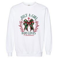 Just A Girl Who Loves Chrsitmas Coquette Bow Garment-Dyed Sweatshirt