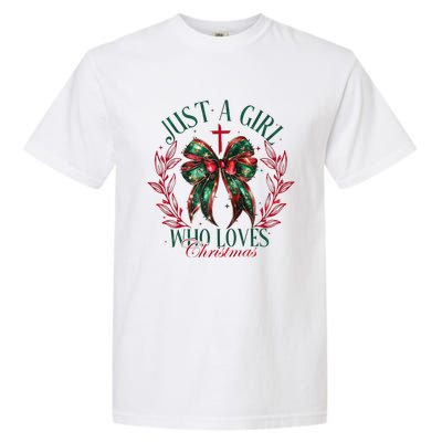 Just A Girl Who Loves Chrsitmas Coquette Bow Garment-Dyed Heavyweight T-Shirt