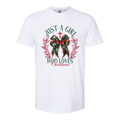 Just A Girl Who Loves Chrsitmas Coquette Bow Softstyle CVC T-Shirt