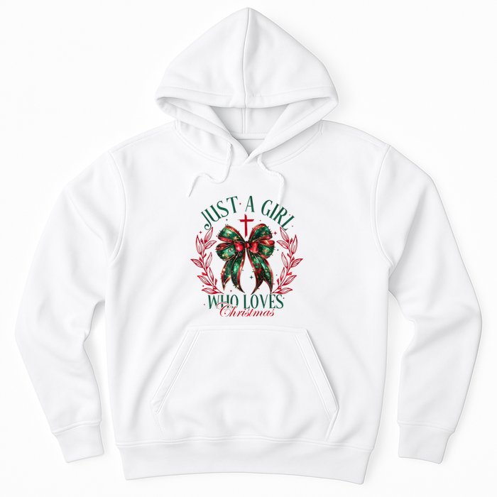 Just A Girl Who Loves Chrsitmas Coquette Bow Hoodie