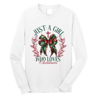 Just A Girl Who Loves Chrsitmas Coquette Bow Long Sleeve Shirt