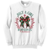 Just A Girl Who Loves Chrsitmas Coquette Bow Sweatshirt