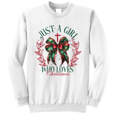 Just A Girl Who Loves Chrsitmas Coquette Bow Sweatshirt