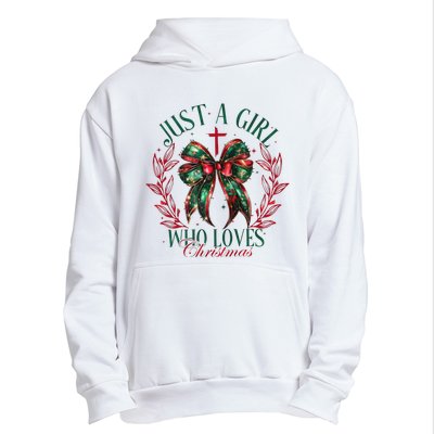 Just A Girl Who Loves Chrsitmas Coquette Bow Urban Pullover Hoodie