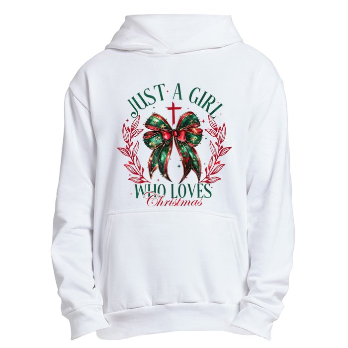 Just A Girl Who Loves Chrsitmas Coquette Bow Urban Pullover Hoodie