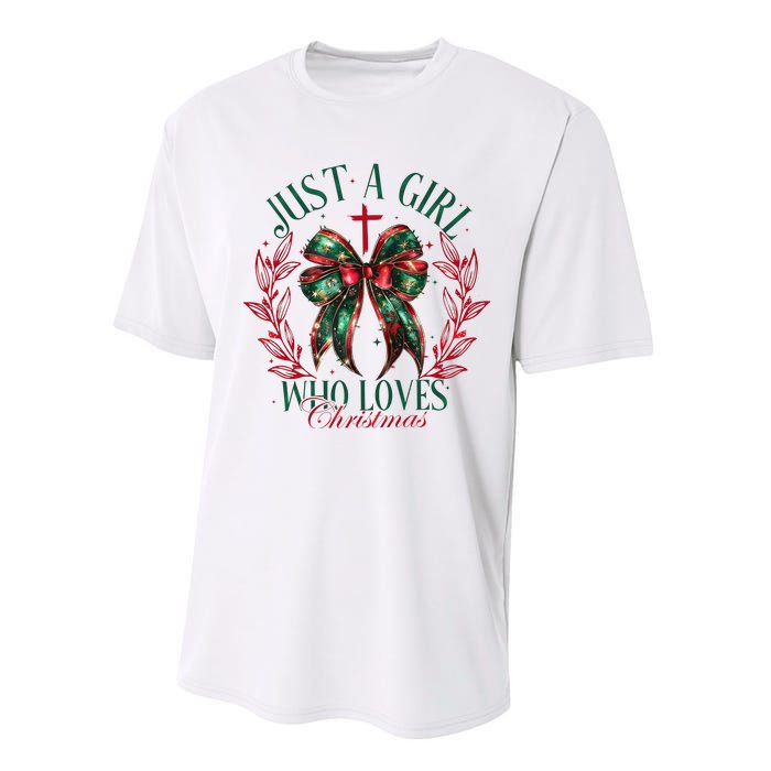 Just A Girl Who Loves Chrsitmas Coquette Bow Performance Sprint T-Shirt