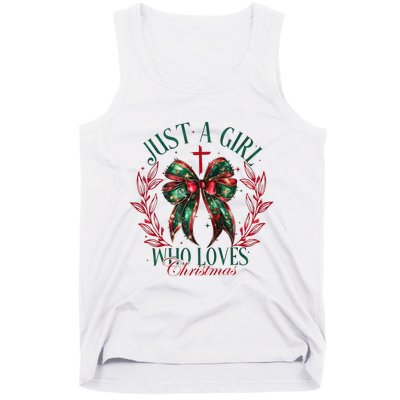 Just A Girl Who Loves Chrsitmas Coquette Bow Tank Top