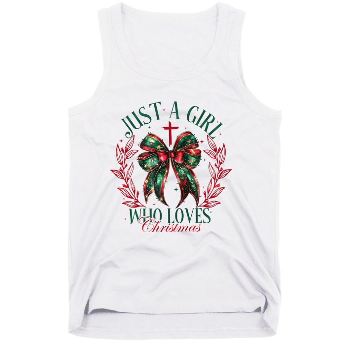 Just A Girl Who Loves Chrsitmas Coquette Bow Tank Top