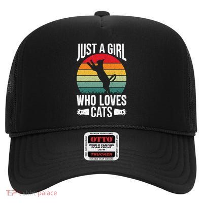 Just A Girl Who Loves Cats Graphic High Crown Mesh Back Trucker Hat