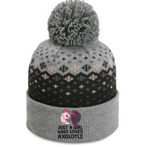 Just A Girl Who Loves Axolotls Pink And Dark Axolotl The Baniff Cuffed Pom Beanie