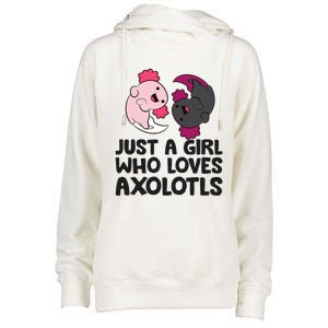 Just A Girl Who Loves Axolotls Pink And Dark Axolotl Womens Funnel Neck Pullover Hood