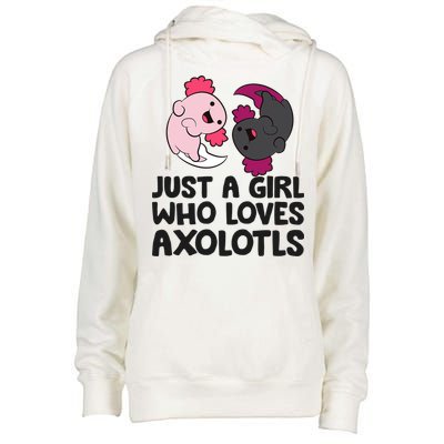 Just A Girl Who Loves Axolotls Pink And Dark Axolotl Womens Funnel Neck Pullover Hood