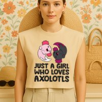 Just A Girl Who Loves Axolotls Pink And Dark Axolotl Garment-Dyed Women's Muscle Tee