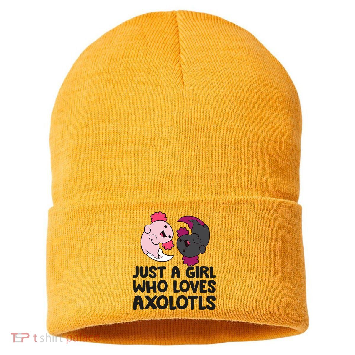 Just A Girl Who Loves Axolotls Pink And Dark Axolotl Sustainable Knit Beanie