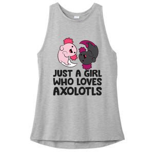 Just A Girl Who Loves Axolotls Pink And Dark Axolotl Ladies PosiCharge Tri-Blend Wicking Tank