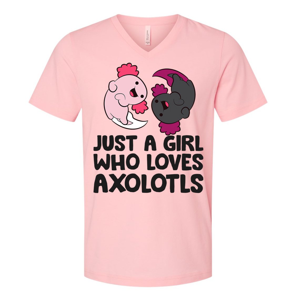 Just A Girl Who Loves Axolotls Pink And Dark Axolotl V-Neck T-Shirt
