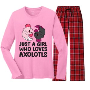 Just A Girl Who Loves Axolotls Pink And Dark Axolotl Women's Long Sleeve Flannel Pajama Set 