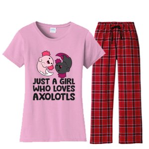 Just A Girl Who Loves Axolotls Pink And Dark Axolotl Women's Flannel Pajama Set