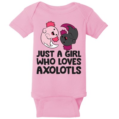 Just A Girl Who Loves Axolotls Pink And Dark Axolotl Baby Bodysuit