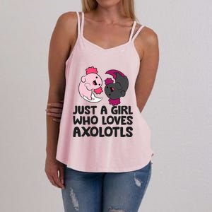 Just A Girl Who Loves Axolotls Pink And Dark Axolotl Women's Strappy Tank