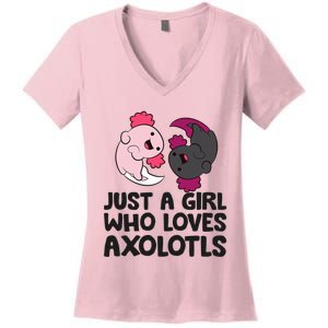 Just A Girl Who Loves Axolotls Pink And Dark Axolotl Women's V-Neck T-Shirt