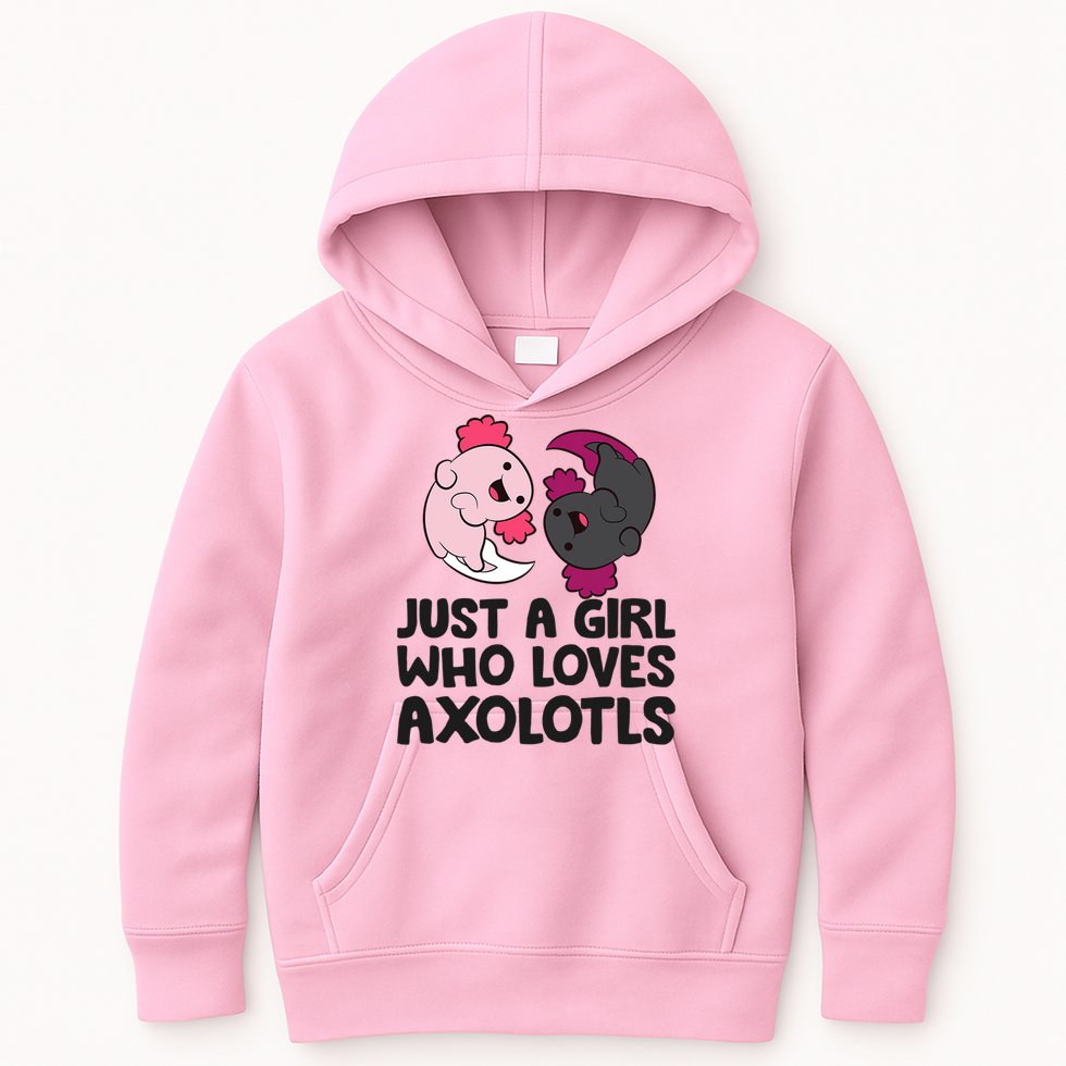 Just A Girl Who Loves Axolotls Pink And Dark Axolotl Kids Hoodie
