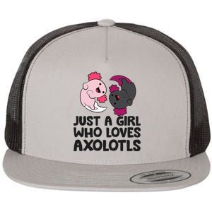 Just A Girl Who Loves Axolotls Pink And Dark Axolotl Flat Bill Trucker Hat