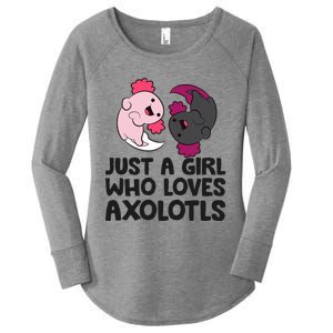 Just A Girl Who Loves Axolotls Pink And Dark Axolotl Women's Perfect Tri Tunic Long Sleeve Shirt