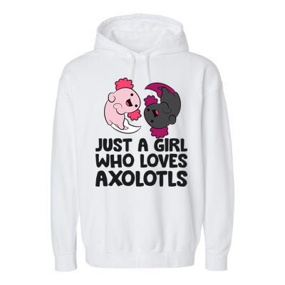 Just A Girl Who Loves Axolotls Pink And Dark Axolotl Garment-Dyed Fleece Hoodie