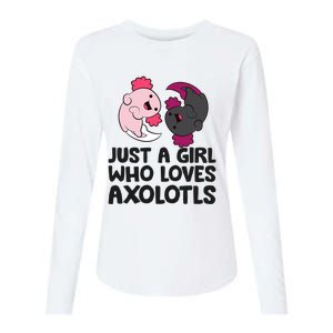 Just A Girl Who Loves Axolotls Pink And Dark Axolotl Womens Cotton Relaxed Long Sleeve T-Shirt