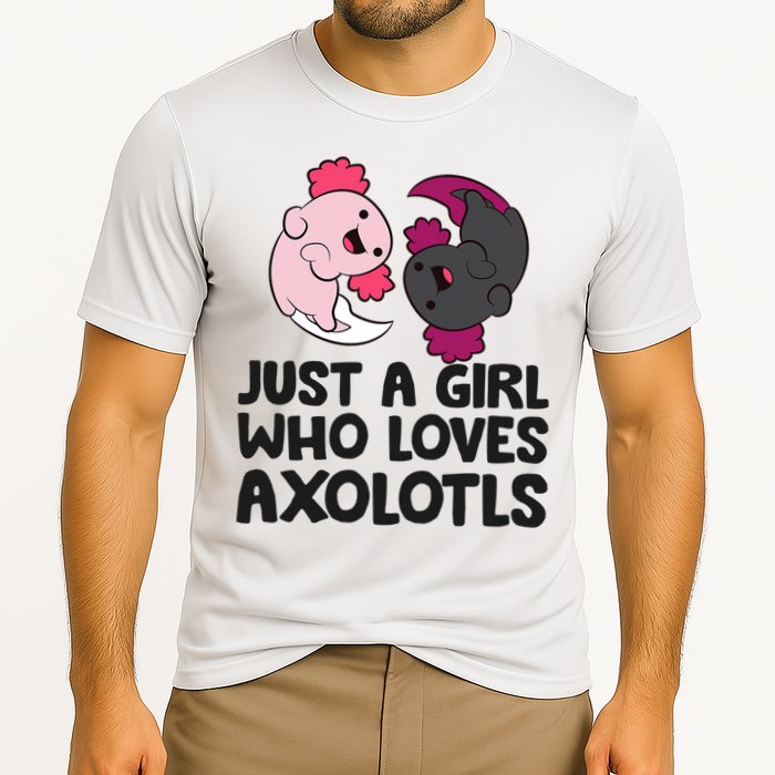 Just A Girl Who Loves Axolotls Pink And Dark Axolotl Cooling Performance Crew T-Shirt