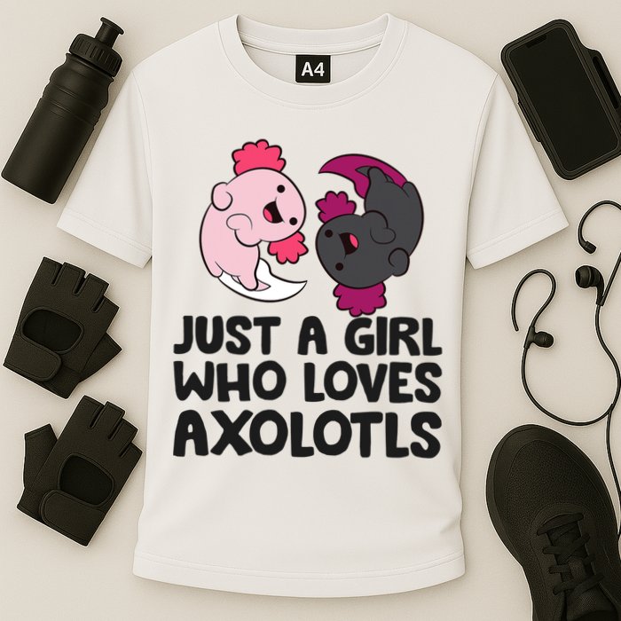 Just A Girl Who Loves Axolotls Pink And Dark Axolotl Cooling Performance Crew T-Shirt