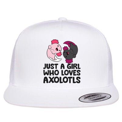 Just A Girl Who Loves Axolotls Pink And Dark Axolotl Flat Bill Trucker Hat
