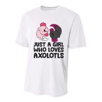 Just A Girl Who Loves Axolotls Pink And Dark Axolotl Youth Performance Sprint T-Shirt