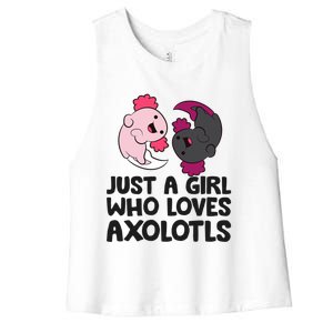 Just A Girl Who Loves Axolotls Pink And Dark Axolotl Women's Racerback Cropped Tank