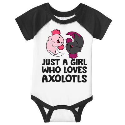 Just A Girl Who Loves Axolotls Pink And Dark Axolotl Infant Baby Jersey Bodysuit
