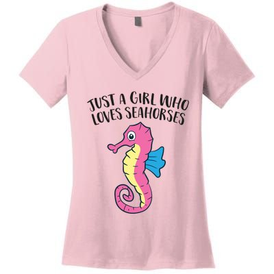 Just A Girl Who Loves Seahorses Funny Seahorse Lover Girl Gift Women's V-Neck T-Shirt