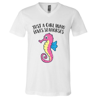 Just A Girl Who Loves Seahorses Funny Seahorse Lover Girl Gift V-Neck T-Shirt