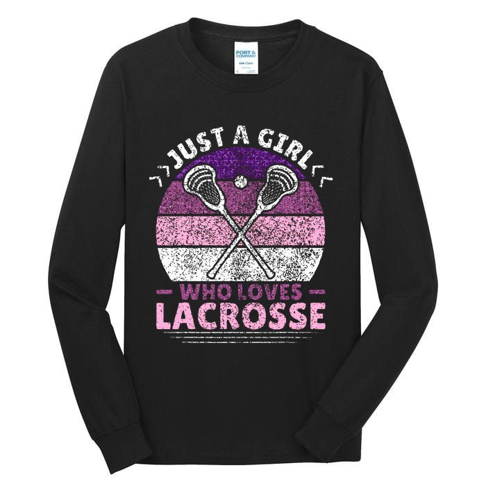 Just A Girl Who Loves Lacrosse Player Lax Lovers Lacrosse Tall Long Sleeve T-Shirt