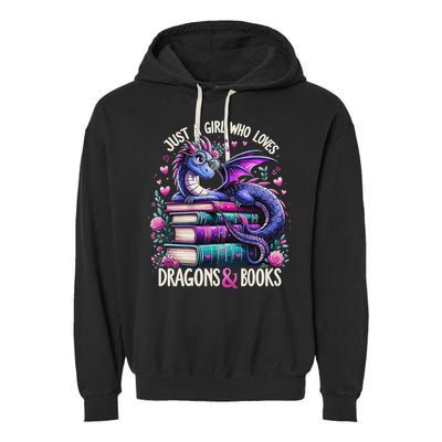 Just A Girl Who Loves Dragons And Books Dragon Reading Garment-Dyed Fleece Hoodie